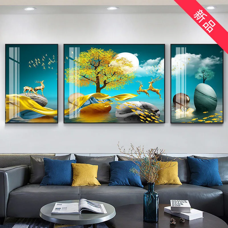 Modern crystal porcelain painting abstract crystal porcelain painting art work with aluminum metal frame living room decoration