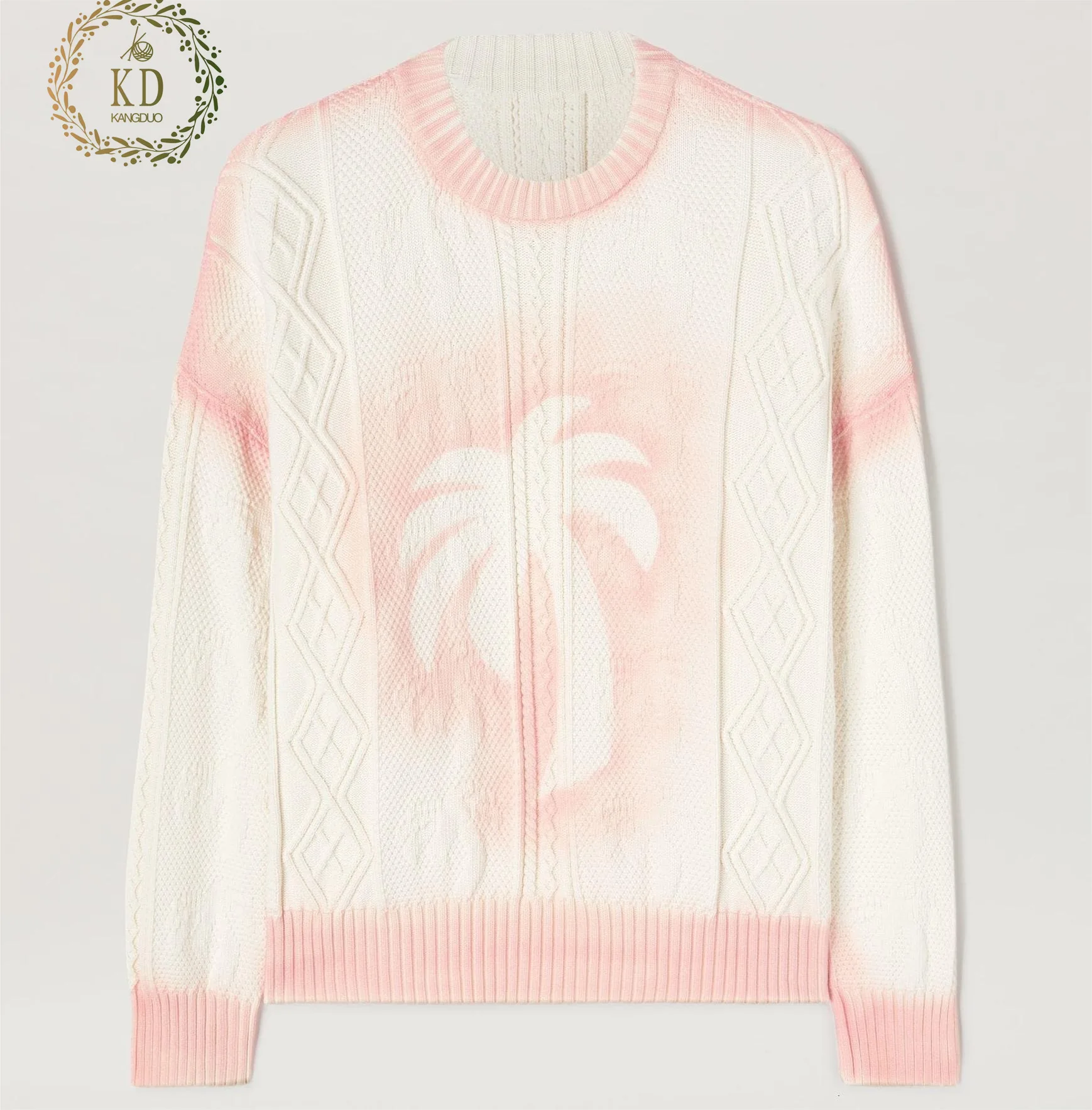 KD Knitwear Manufacturer Custom OEM ODM  New Fashion Pattern Drop Shoulder Oversize Cable Spray Paint Women Neon Pink Sweater