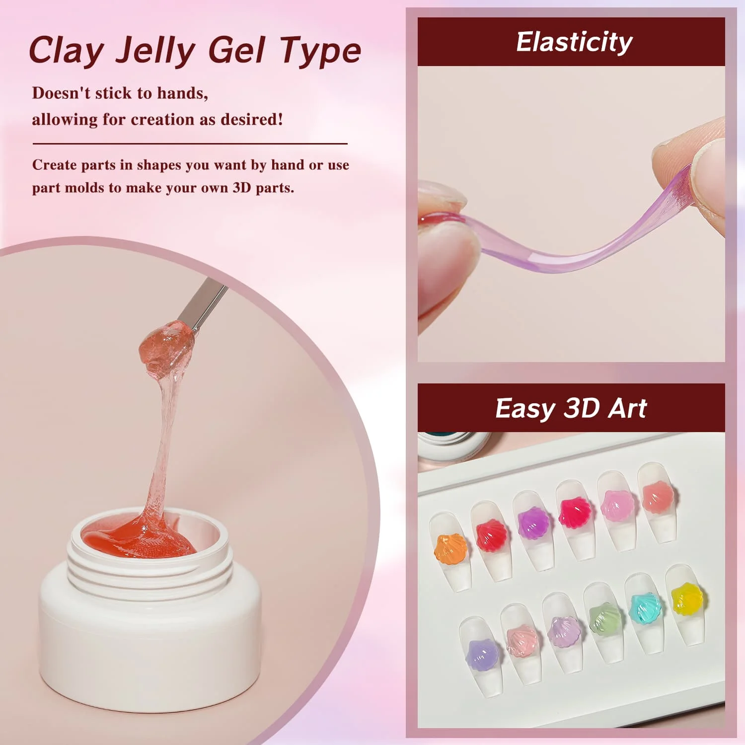 Vendeeni 12 colors rubber modelling carved gel diy shaping clay 3D jelly gel nail polish 5g non toxic gel nail art design
