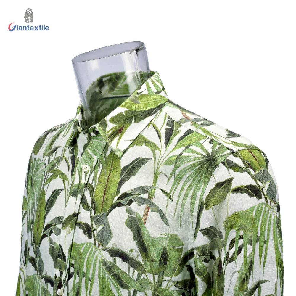 Мужская рубашка из 100% льна с длинным рукавом и цветочным принтом