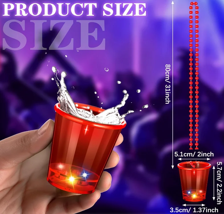 Led Shot Glass on Necklace Glow in The Dark Cup Bachelorette Birthday Light up Cups Team Bride Groom Supplies Party Decor