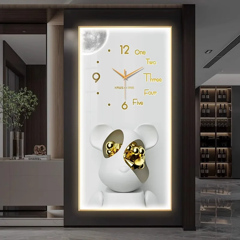 Fashion Creative Nordic Art Living Room Wall Clock Combination Decorative Crystal Porcelain Painting Clock  decoracao de  parede