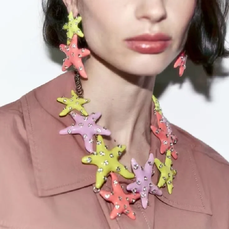 2023 уникальные металлические Эмалированные ожерелья в виде морской звезды, набор для женщин, модные многоцветные ожерелья из сплава и смолы, подвеска в виде звезды, Подарочная серьга