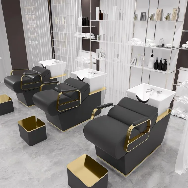 Free sample Portable selling PU leather black  hair washing shampoo chair salon furniture