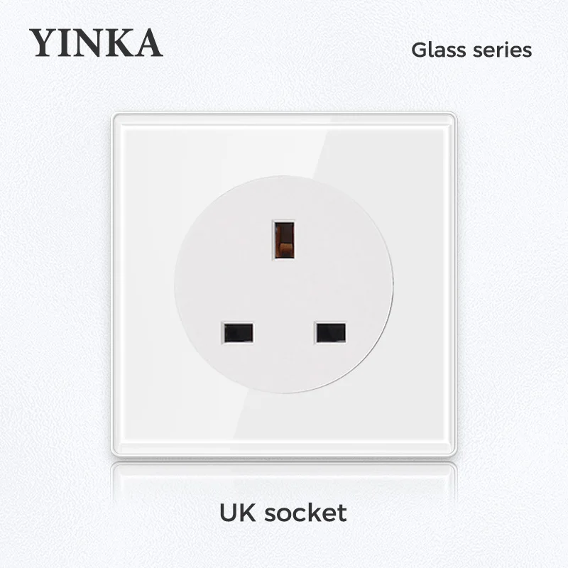 YINKA White Glass With Silver Alloy Contacts 86x86mm Wall Decoration Electric Socket EU Wall Outlet Socket