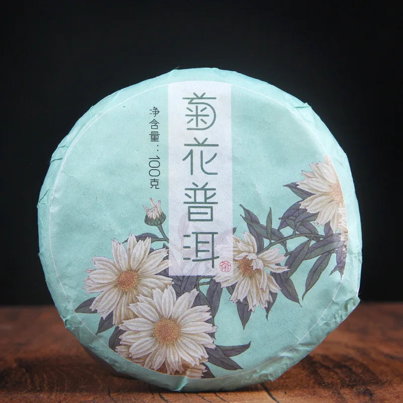 100 грамм хризантемы шу пуэр маленький чайный торт ju hua puerh Yunnan qi zi bing cha ферментированный Pu Er