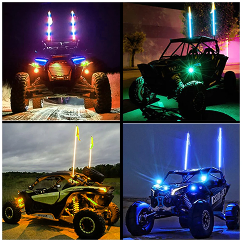 Spiral LED Whip Light for UTV ATV Blue-tooth Smart Phone Control Flash Patterns LED Lighted Whips Antenna for RZR Can-Am Polaris