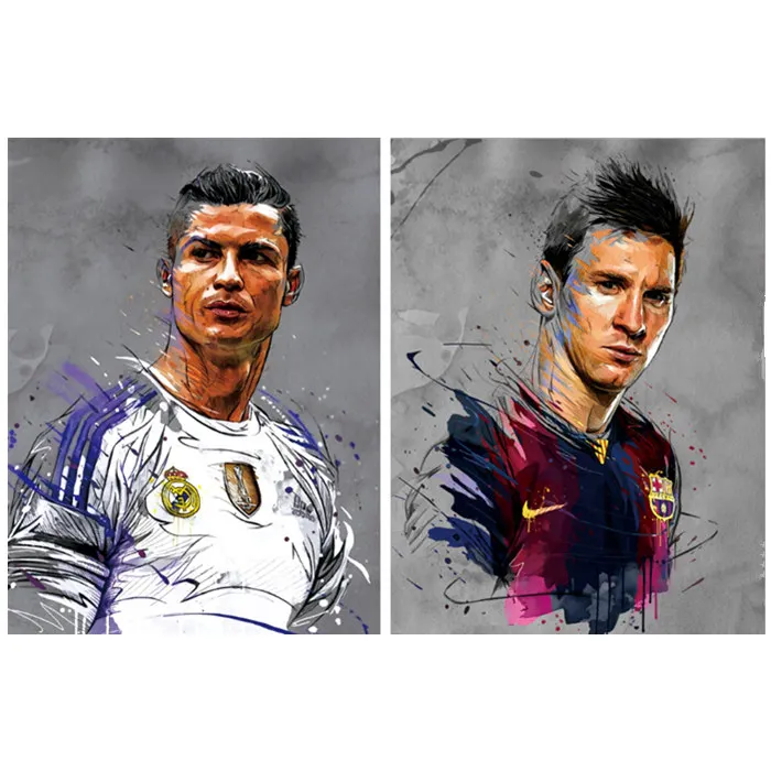 Newest design football player  3D lenticular poster sport  star 3D wall picture of Messi Ronaldo