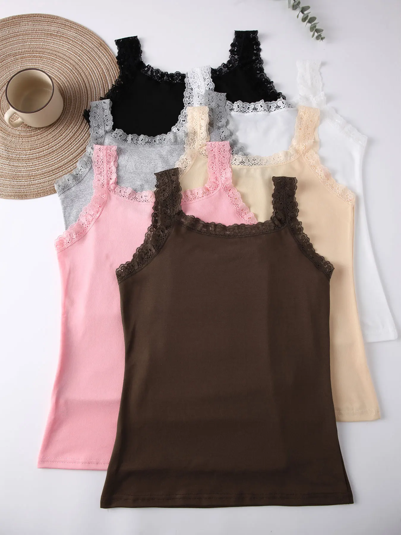 Hot Selling  Women Colorful Soft  Summer Tank Tops Lace Sleeveless Camisole