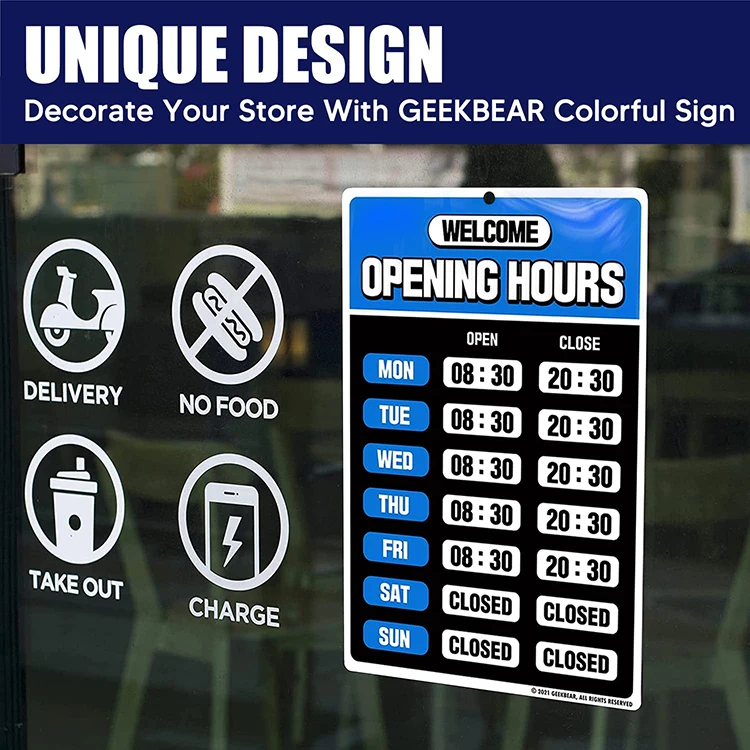 Business Hours Sign (Blue) Open Closed Sign Hours of Operation Signs for Business Store or Office Hours Changeable