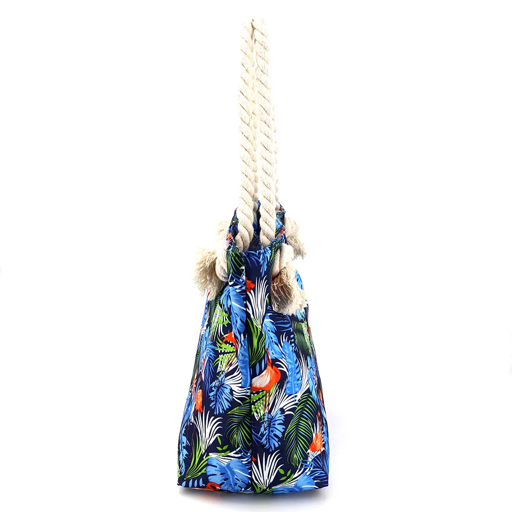 Customized Fashion Elements Flamingo Pattern Digital Printing Thick Rope Cotton Canvas Beach Bag