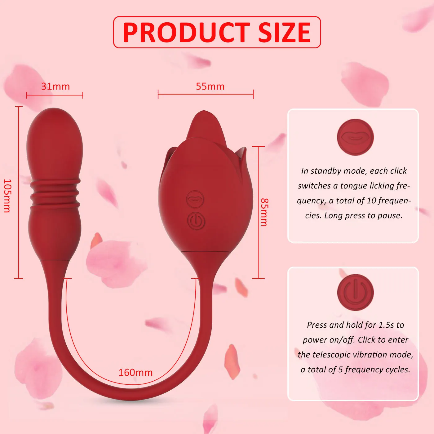 hot sale G spot 3 IN 1 Telescopic Rose Vibrator Thrusting Dildo Sex Machine Tongue Licking Vibrator Wand Massage Vibrating Egg