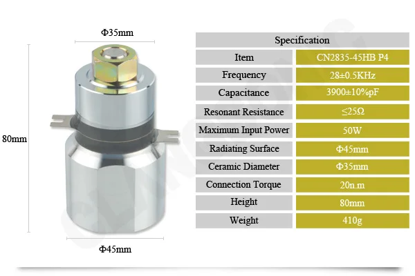 28Khz Ultrasonic piezoelectric Langevins transducer with ultrasonic generator