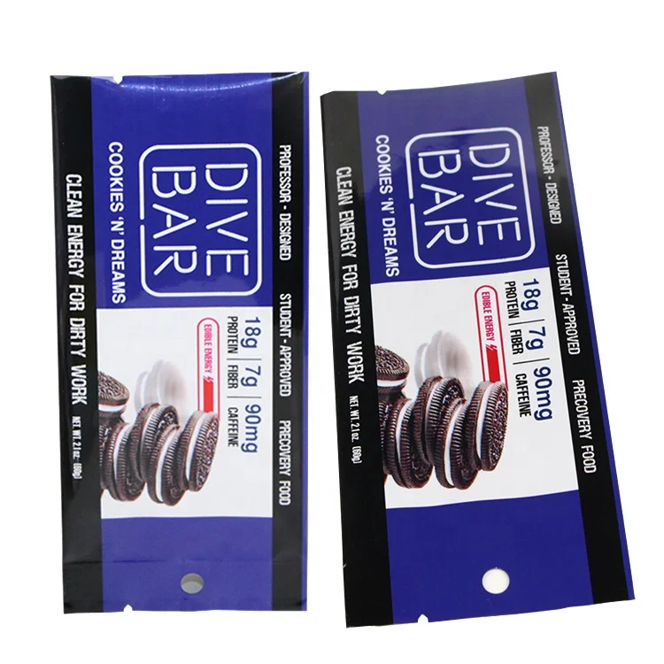 Digital Print aluminum foil protein energy chocolate bar pouch plastic food packaging bags for small businesses