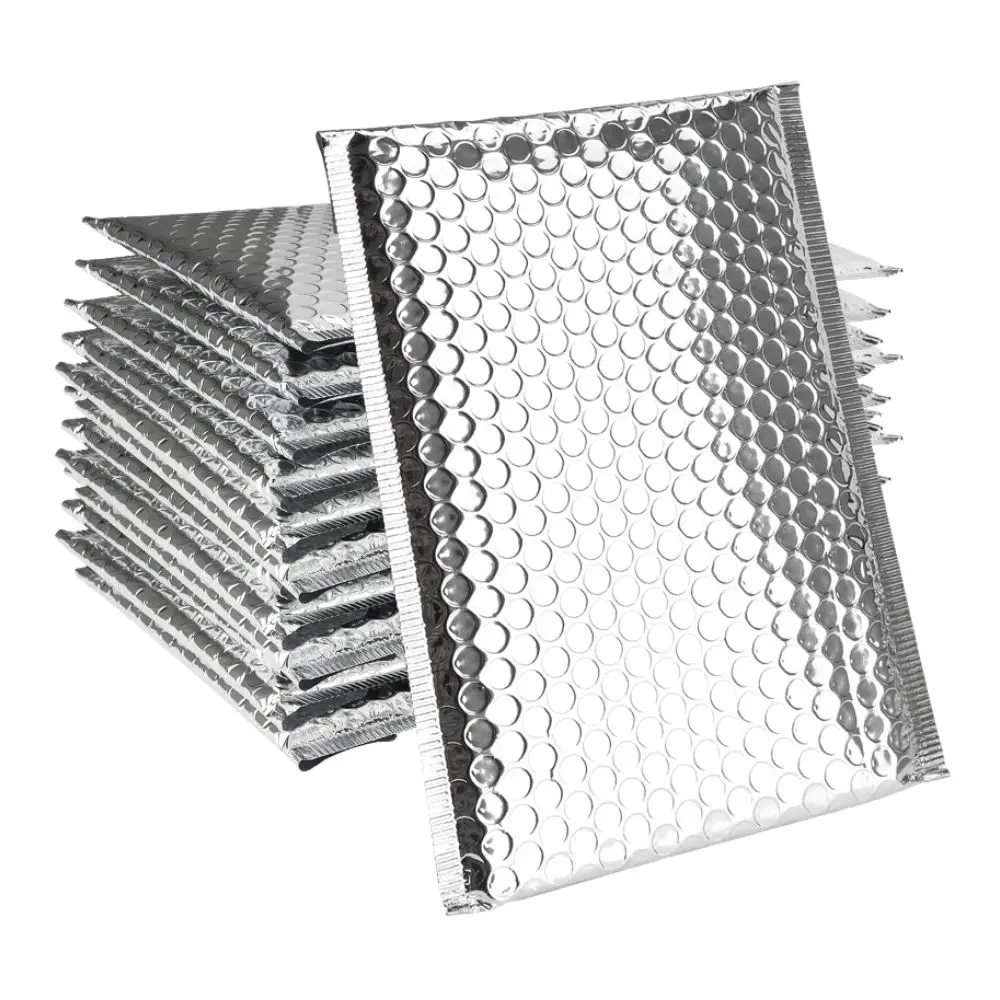 Custom Logo Holographic Courier Eco-Friendly Shipping Envelope 10x13 Sliver Mailing Metallic Bubble Mailer With Padded Wrap