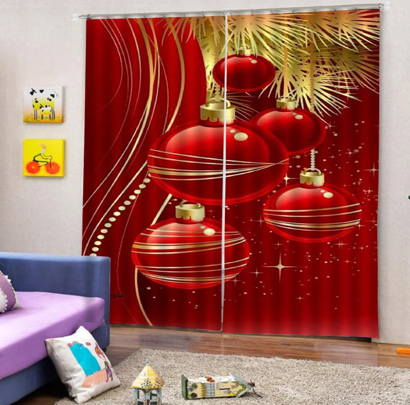 Wholesale Christmas Fabric Ready Made Red Curtains Modern Cortinas Blackout Sheer Curtain Cloth For The Living Room