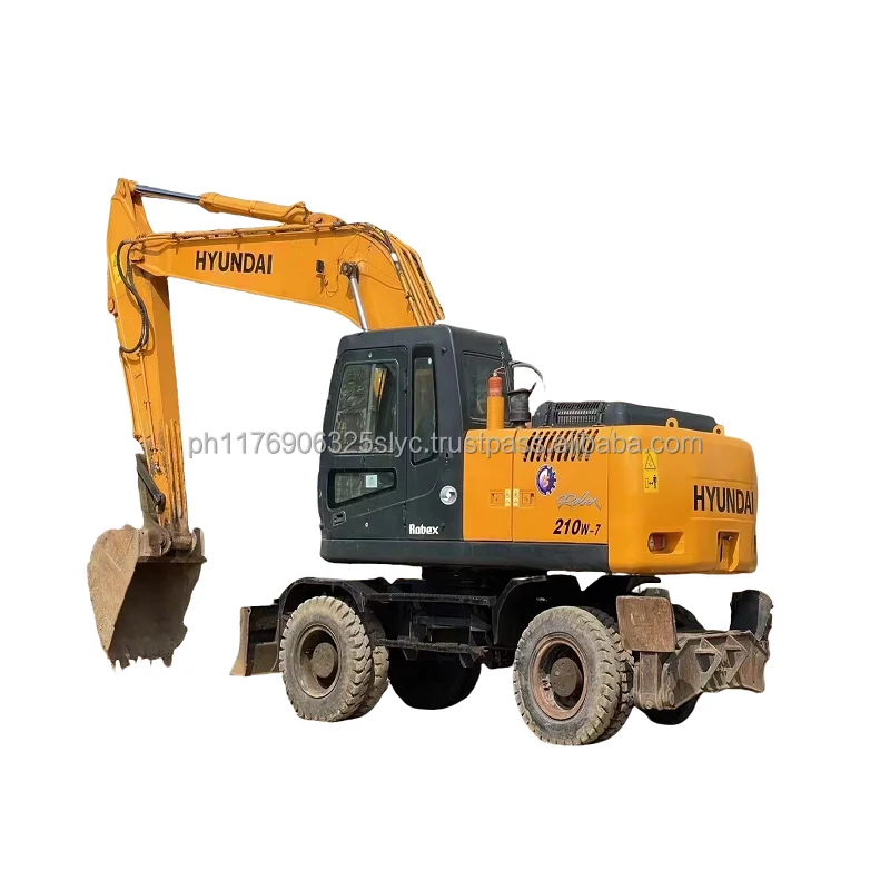 Second hand wheeled excavators HYUNDAI 210W-7 with large industrial machinery on sale at discounted prices