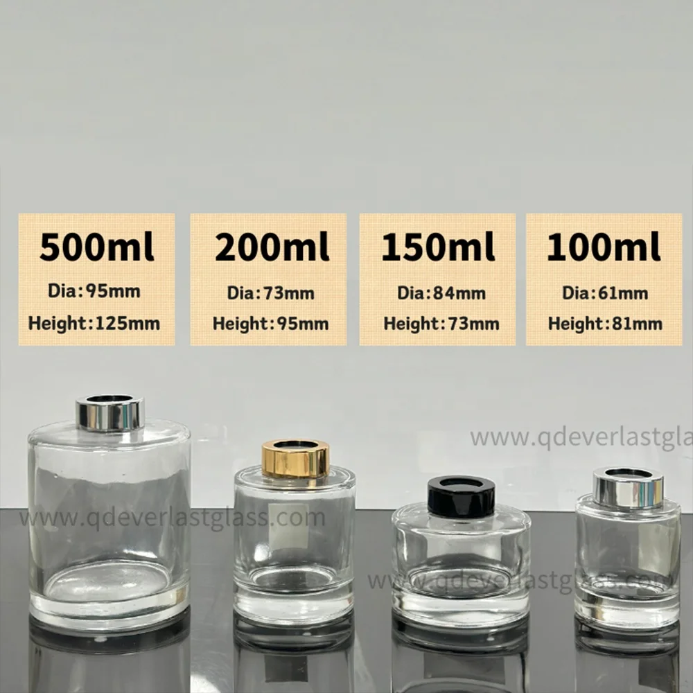 Luxury Glass Reed Diffuser Bottle 100ml 150ml 200ml 500ml round Shape Empty Clear with Custom Logo for Gift Packaging