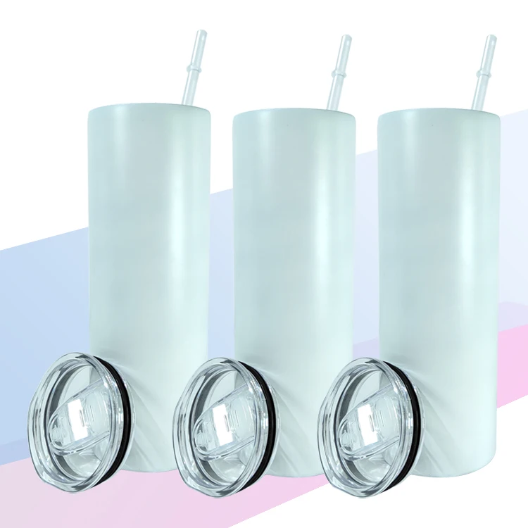 Usa Warehouse Stocked Fast Shipping White 20 Oz Straight Skinny Sublimation Blanks Stainless Steel Tumblers with Lid Straw