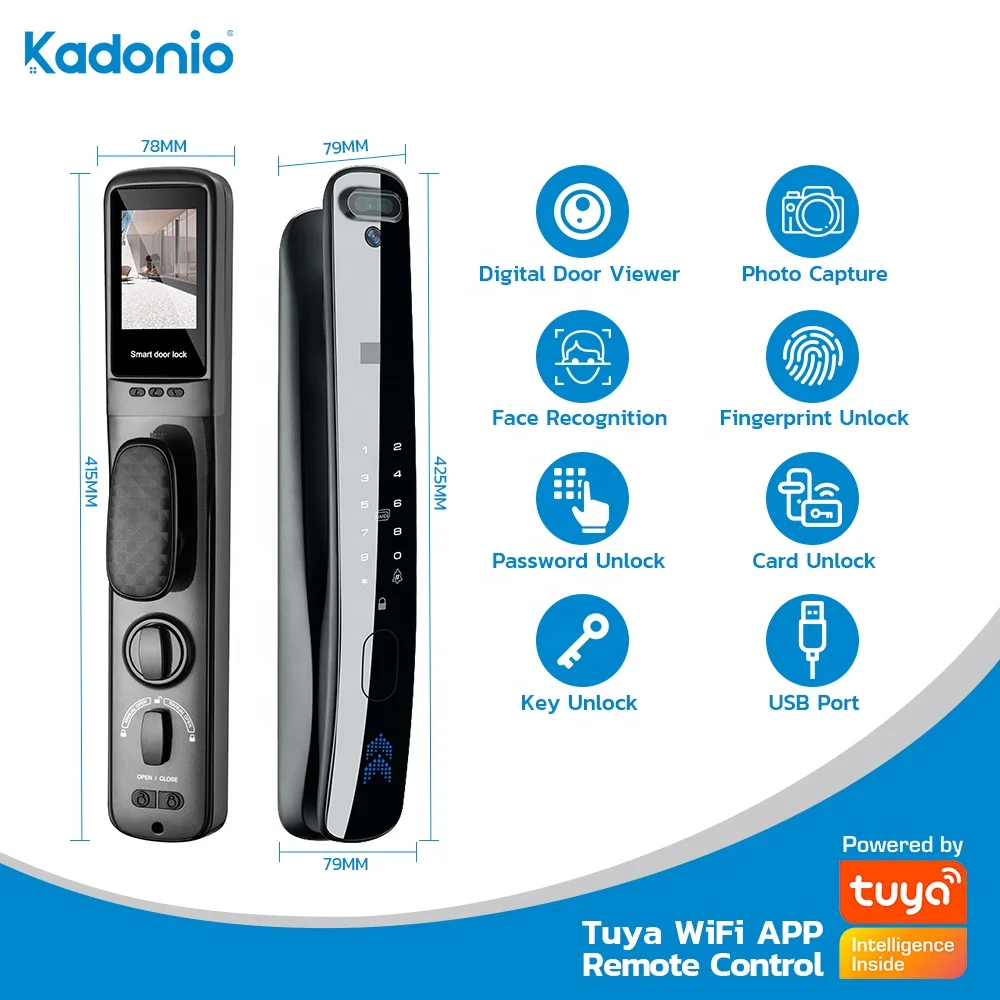 Kadonio Automatic Biometric Face Recognition Fingerprint Password Apartment Room Smart Door Lock