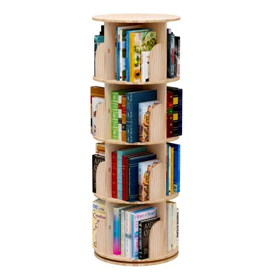 Safe Artistic Rounded Corner Baffle Design Thickened Wood 360 Angle Rotating Bookshelf