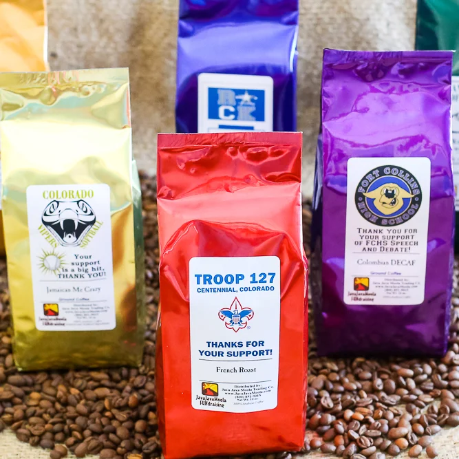 Custom Static Printed 5kg 10kg 25kg selling fashion side gusset sealed pouch tea coffee beans packing bags with labels sticker