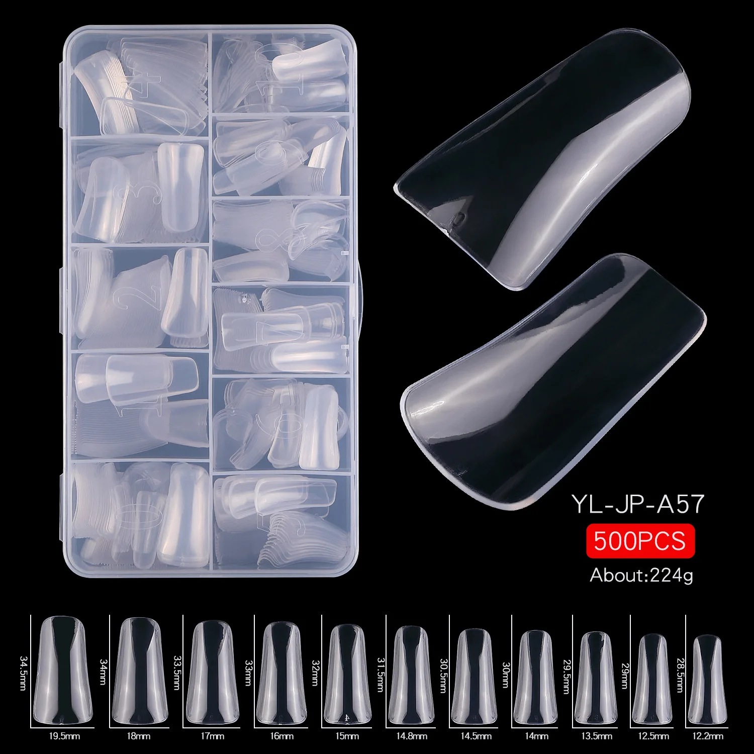 New Trend 500Pcs Flare Acrylic Capsule Press on Nails Extension Clear Natural duck nail tips full cover