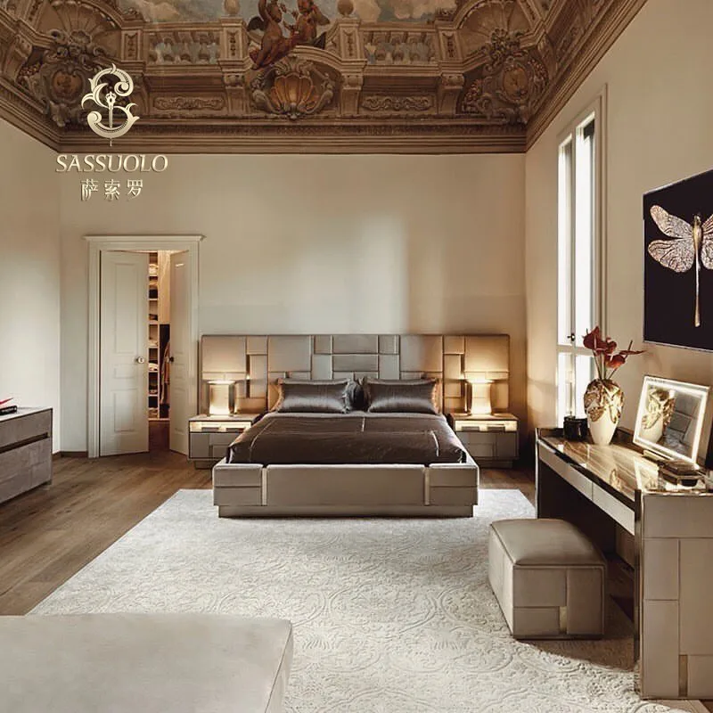 SASSUOLO Italian postmodern style latest design double bed comfortable and warm master bedroom furniture