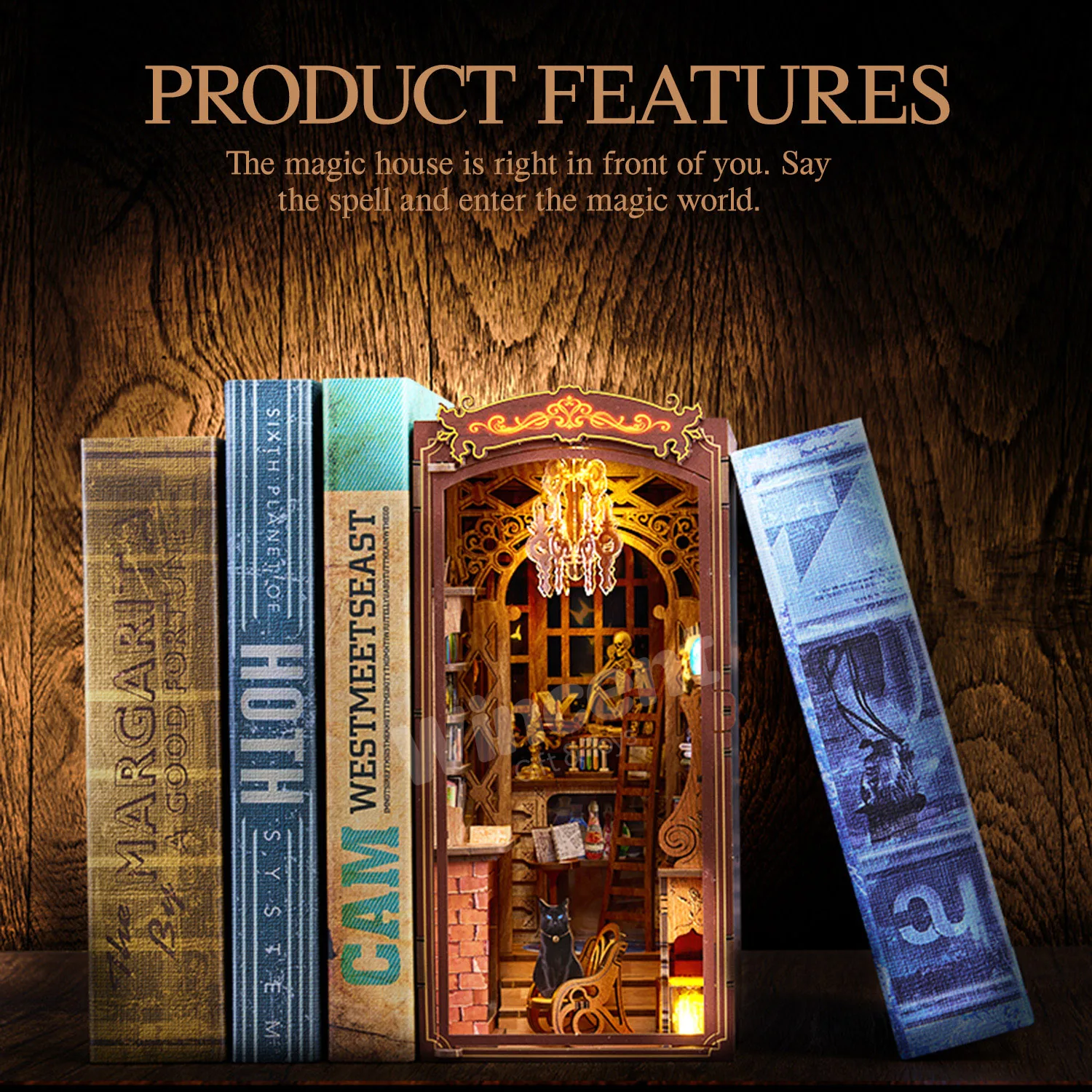 Laser UV Print DIY Handmade Wooden book nook Assemble Toys Bookend book nook customization 3d puzzles