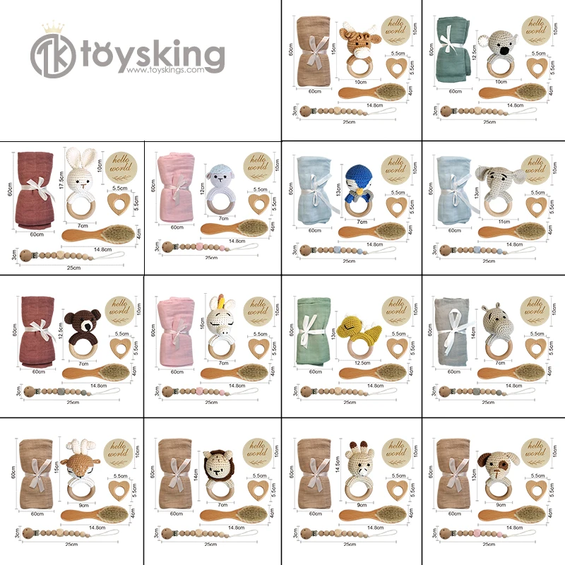 Baby Gift Box Set Baby Teether Toys Wooden Rattle Bracelet Newborn Bath Blanket Best Handmade Gift Box For Newborns