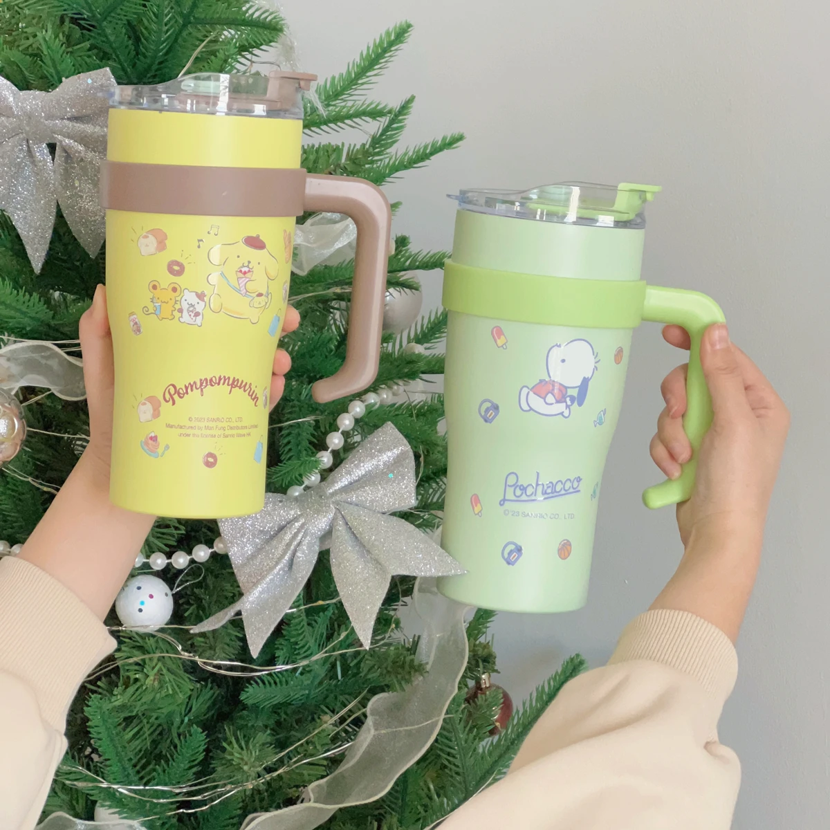 Hejin Hot Selling Sanrio 900ml Kawaii Anime Kuromi Melody Kitty cat Portable Ice and Hot Water Cup with Handle and Straw
