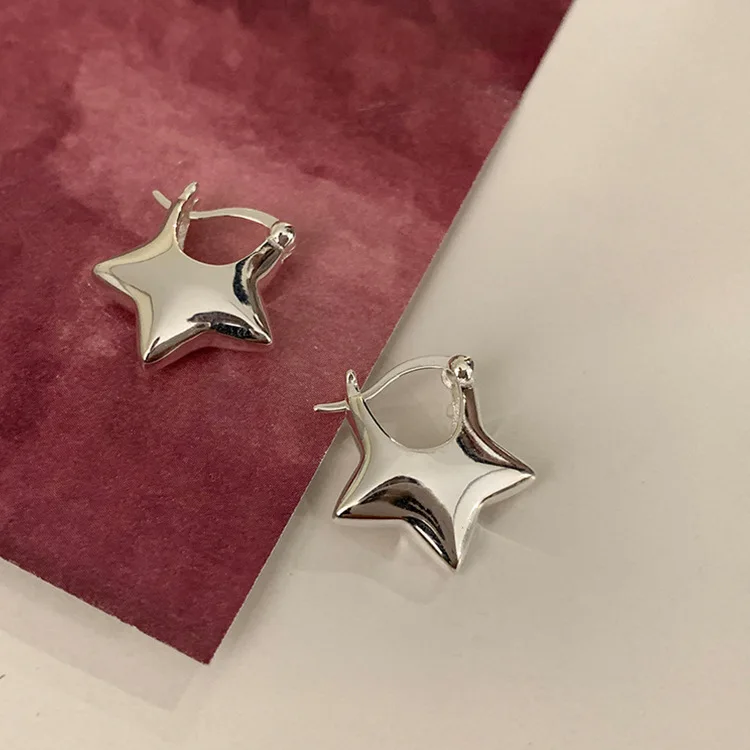 Silver Color Five Pointed Star Ear Buckle Hooks Earrings for Women 2024 New Fashion Creative Korean Style Jewelry Gifts