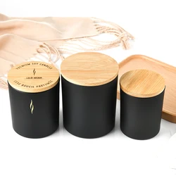 Factory direct sale 14OZ Frosted brown color Empty Glass Candle Jars with Bamboo Lids for Making Candles