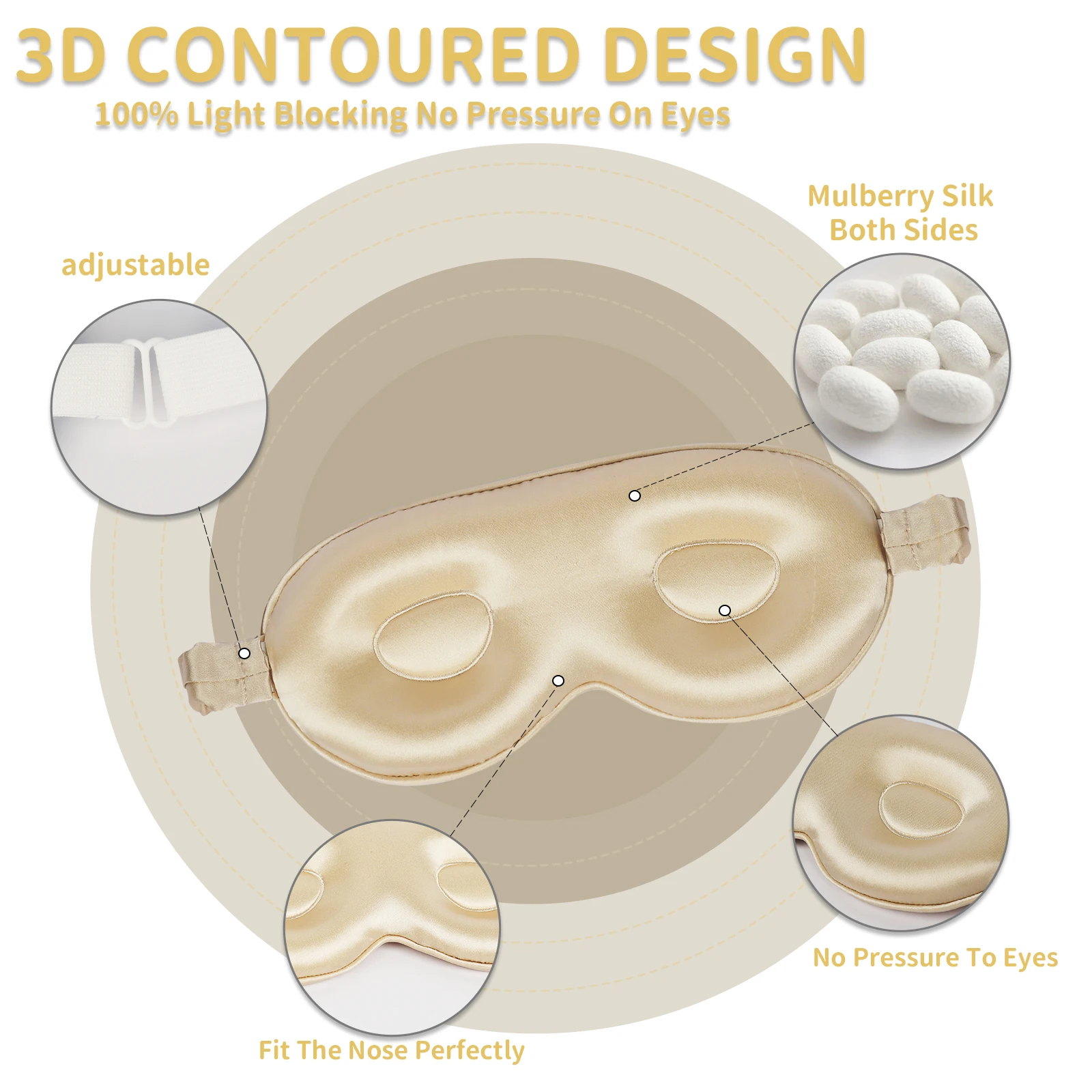 Custom Printed 3D Silk Eye Mask Private Label Pure Mulberry Silk Eye Blinder Pure Silk Printing Eye Mask