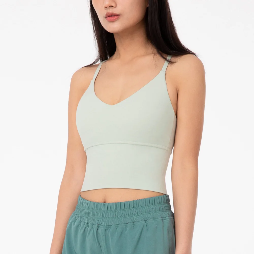 Women Plus Size Wider Hem Nude Feeling V-neck strappy Sports Bra High Quality Athletic Gym Fitness Womenforest green sports bra