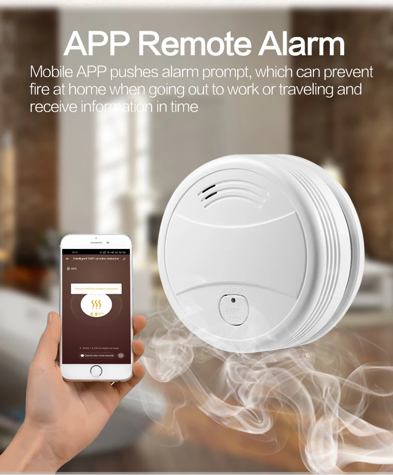 Smart Plastic Cover Fire Alarm System Wireless Sound Siren Tuya Wifi Co Smoke Alarm Detector Manufacturers