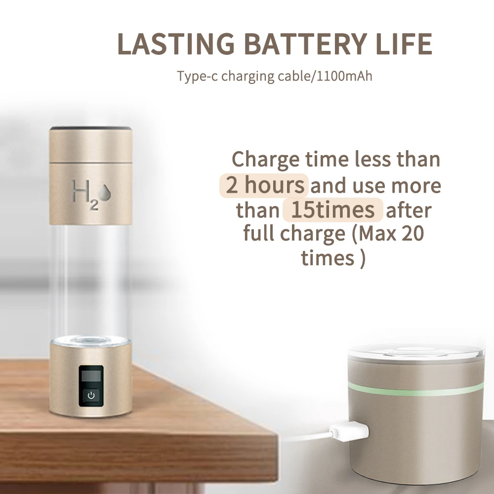 Generator Ionizer H2 Rich Cup Filter Glass Portable Hydrogen-Rich Alkaline Health USB Hydrogen Water Bottle