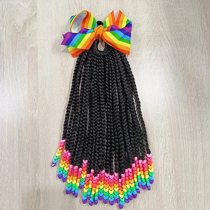 kids twist ponytail synthetic laser glitter shiny bling little girls braided ponytails with beads kids