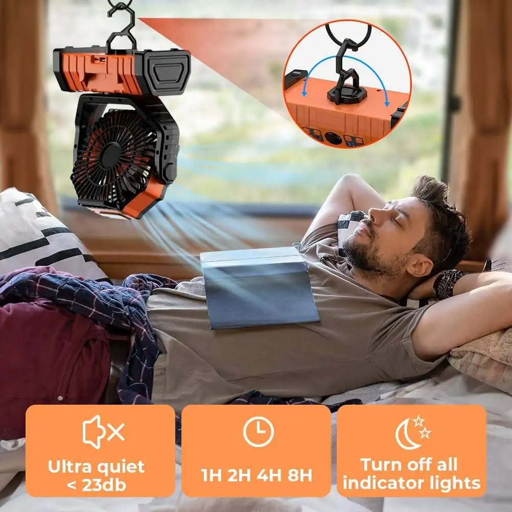 Portable Rechargeable Outdoor Camping Fan USB Table Fan With LED Light And Power Bank For Camping Outdoor