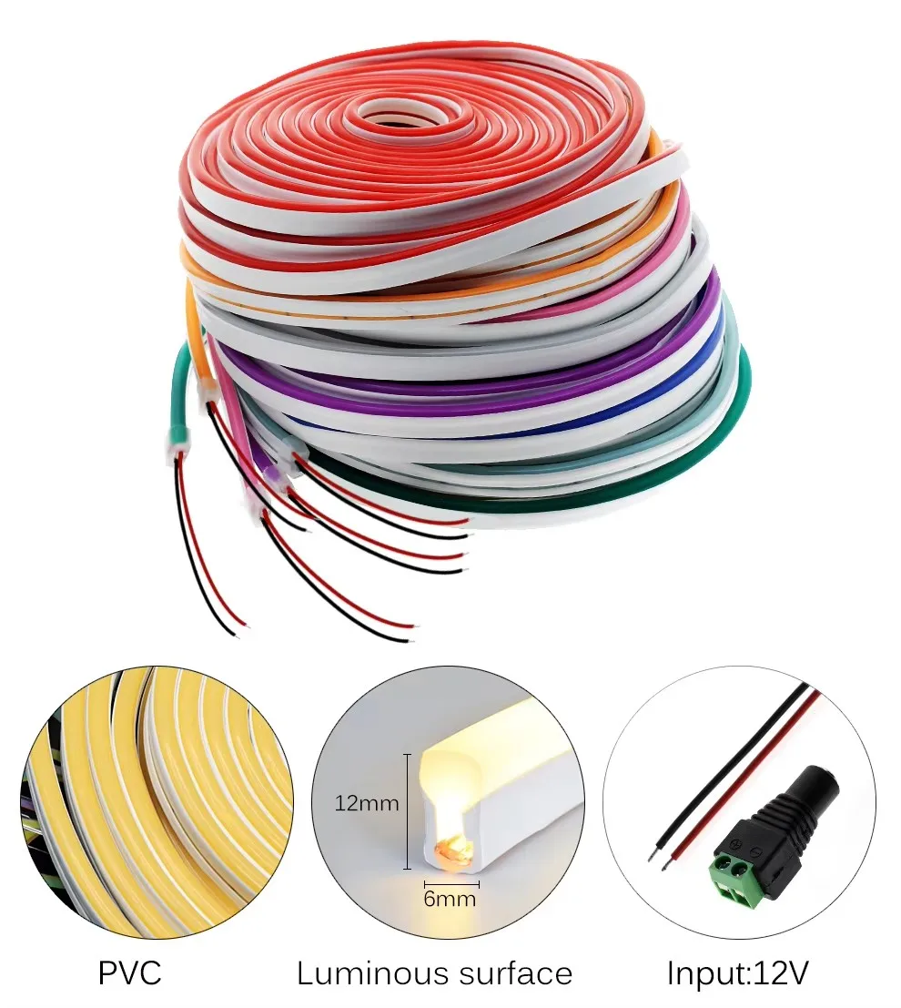 6x12mm 5*11MM Neon Light DC12V 24V AC110V 220V Single Color Rgb 5M Neon Strip Silicone Pvc Led Flex Neon Sign Light