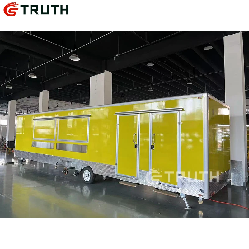 Standard Multifunction Big Capacity Food Trailers Mobile Food Truck With Full Kitchen Equipments Equipped with a mobile toilet