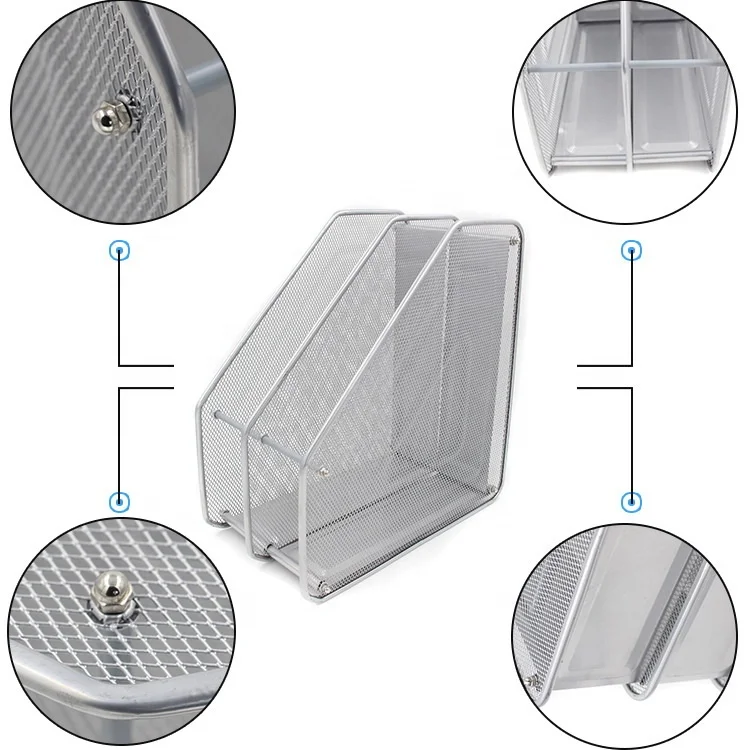 2 Vertical Compartments Office Desk Organizer Mesh Document Magazine File Storage Holder