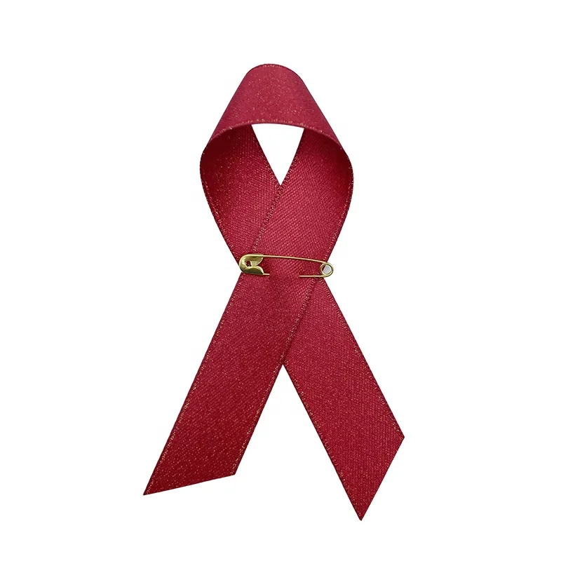 E-Magic Factory Wholesale Red Awareness Ribbon Pins Red Ribbon Lapel Pin to Raise Awareness of HIV/AIDS