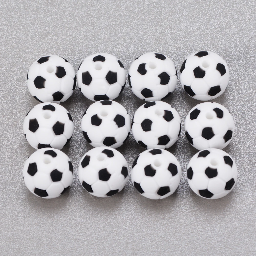 Hot Selling Sports Silicone Beads 15mm Football Round Silicon Soccer Focal Bead