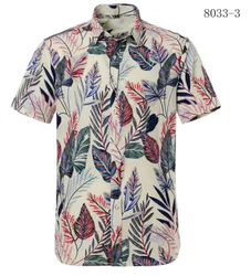 Оптовая продажа, летние хлопковые Гавайские мужские рубашки с цифровым принтом и коротким рукавом