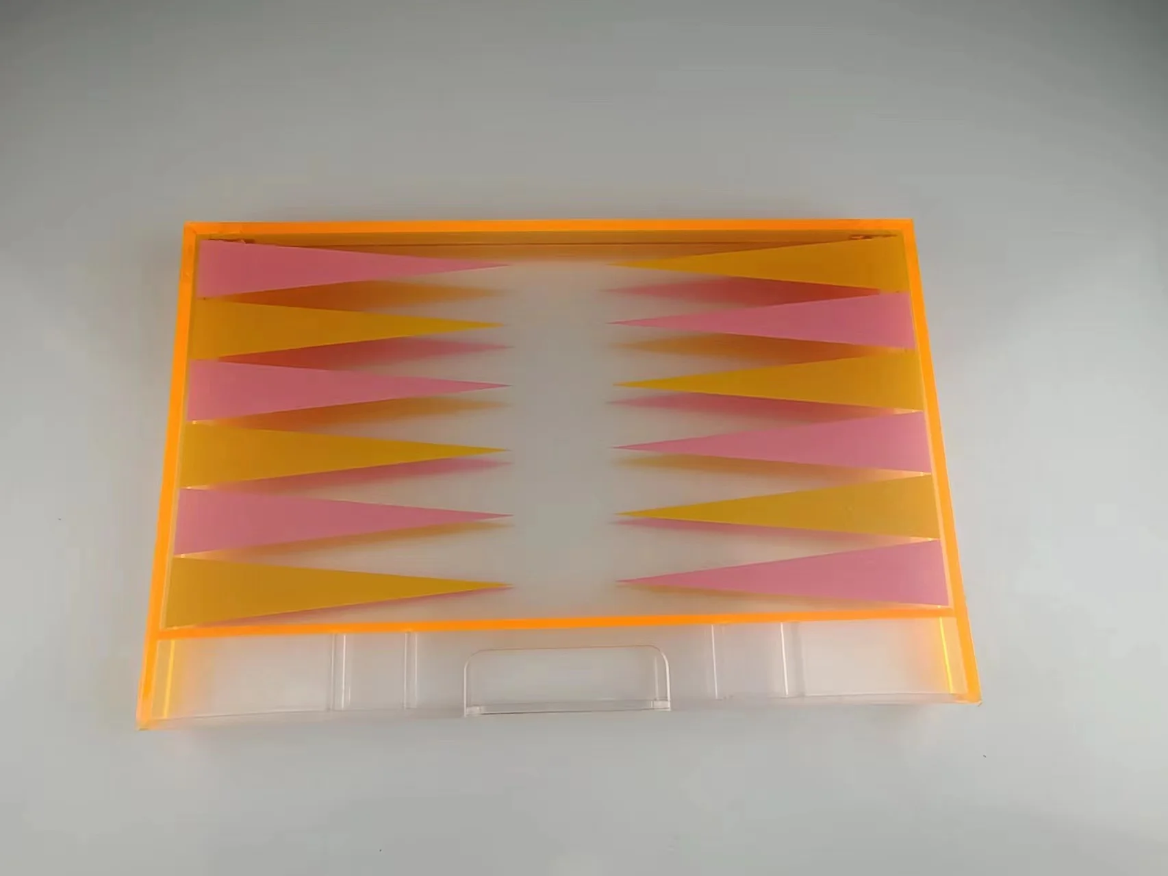 orange pink Waterproof Lucite Backgammon Set high glossy boardgame set Magnetic Closure with Handle