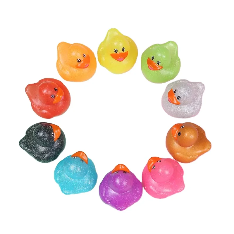 Educational Animal Cartoon Swimming Bathtub Bath Toys Water Playing Rubber Glitter Duck for Children