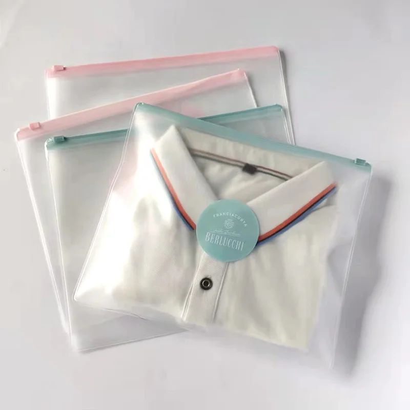 2021 swimwear packing pe/eva/pvc matte frosted zip lock bag customized plastic clothing t shirt packaging bag with zipper logo