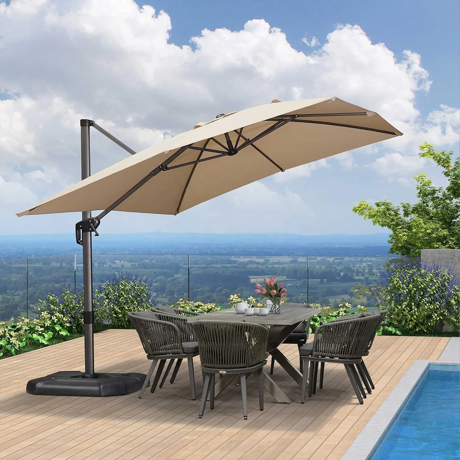Uplion 10ft Outdoor Umbrella Patio Parasol Garden Waterproof Parasol 3m Large Rectangle Sunshade Hotel Outdoor Furniture