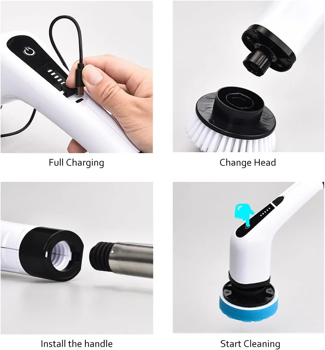 Factory Wholesale 9-in-1 Electric Cleaning Brush Bathroom Extension Handle Spin Scrubber Cordless Cleaning Brushes